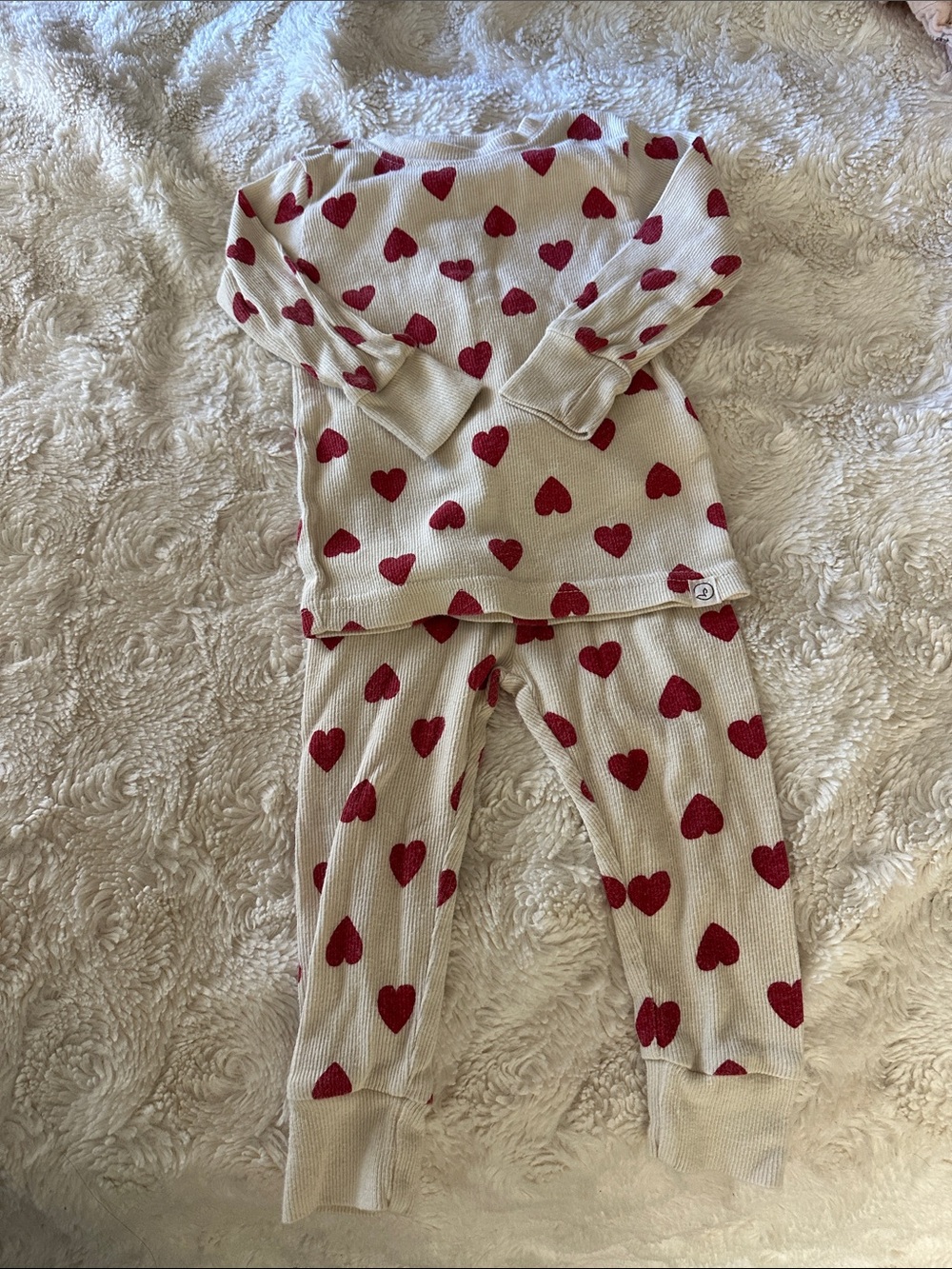 Kids Cream Matching Set with Red Heart Print